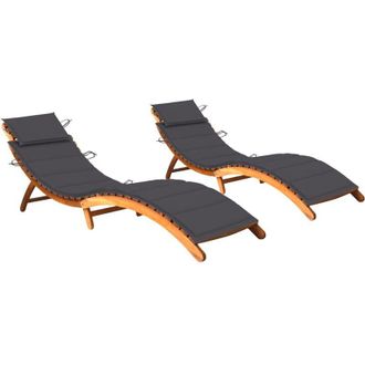 vidaXL Tumbonas 2 Unidades Con Cojines Madera Maciza De Acacia Vidaxl