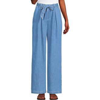 Lands End High Ridge Twill Pull On Pleated Wide Leg Pants in Hutton Blue Wash at Nordstrom, Size X-Large Short