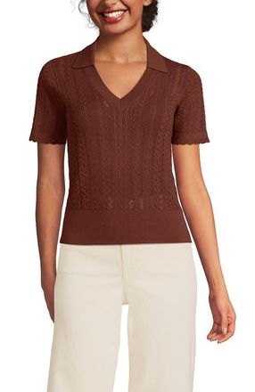 Lands End Fine Gauge Cotton Pointelle Polo Sweater in Earthen Clay at Nordstrom, Size X-Large