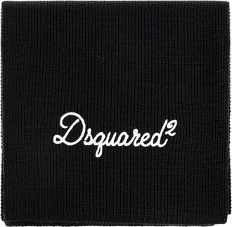 Dsquared2 Wol sjaal met geborduurd logo - Heren - Wintersjaals - Zwart - ONE Size - Wol - Accessoires