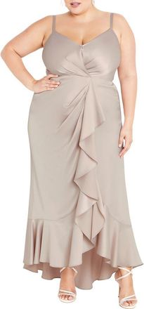 City Chic Belle Sleeveless Ruffle Maxi Dress in Gardenia at Nordstrom