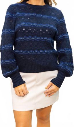 White + Warren Cashmere Lace Stitch Sweater In Blue Combo