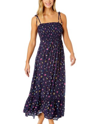 Anne Cole Smocked Shoulder Tie Dress