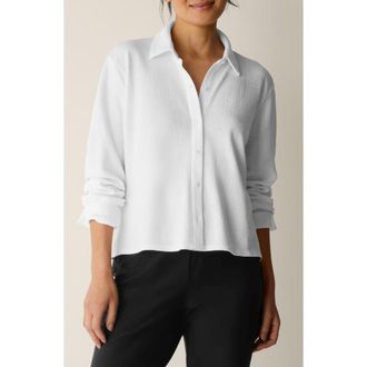 Eileen Fisher Classic Collar Crop Button-Up Shirt in White at Nordstrom, Size X-Large