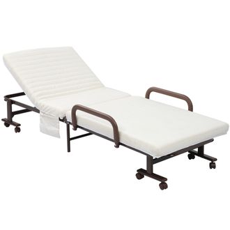 HOMCOM Folding Bed with Mattress & Wheels - Adjustable Backrest Guest - White | TJ Hughes