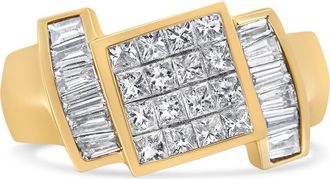 House of Brilliance 14K Yellow Gold 1 5/8 Cttw Invisible-Set Princess and Baguette Diamond Cocktail Band Ring at Nordstrom
