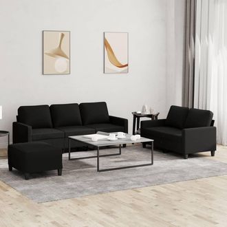 vidaXL Juego De Sof&aacute;s Con Cojines 3 Piezas Tela Negro Vidaxl