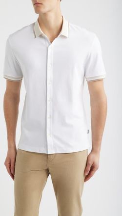 BOSS Puno Short Sleeve Cotton Button-Up Shirt in White at Nordstrom, Size Xx-Large