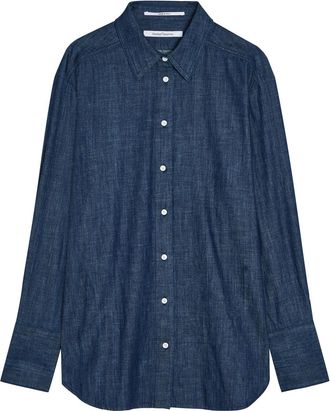 Another Tomorrow Chambray Denim Shirt - Dark Blue - S (UK8-10 / S)