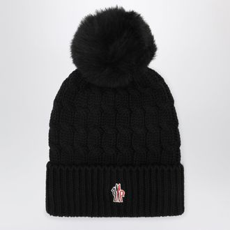 Moncler Black wool beanie with pompom