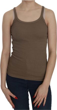 Pink Memories Elegant katoenen spaghettibandtop - Dames - Tops zonder mouwen - Bruin - S - Katoen - Tops