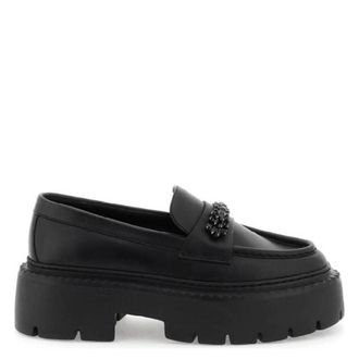 Jimmy Choo London Bryer Crystal Embellished Leather Loafers, Brand Size 35 ( US Size 5 )