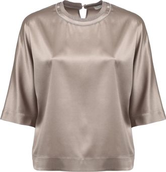 PESERICO Beaded-collar Shirt - Dames - Blouses - Bruin - M - Overhemden