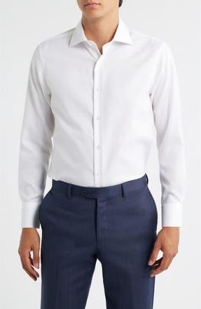 Zanetti Trim Fit Textured Cotton Dress Shirt in White at Nordstrom Rack, Size 14.5 - 32/33