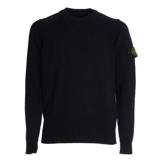 Stone Island Round-neck Knitwear, male, Blue, Size: XL Striped Crew Neck Wool Sweater