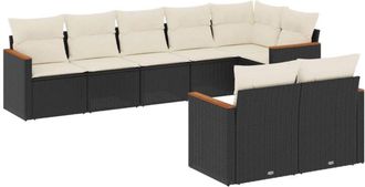 vidaXL Set De Sof&aacute;s De Jard&iacute;n 8 Piezas Y Cojines Rat&aacute;n Sint&eacute;tico Negro Vidaxl