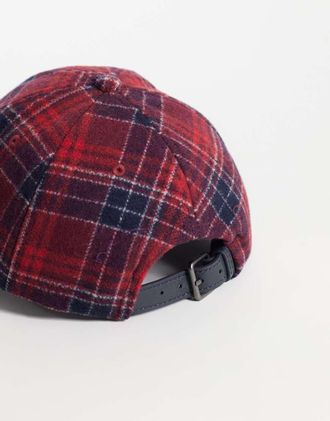Tommy Hilfiger cappellino con stemma in misto lana a quadri rossi-Rosso