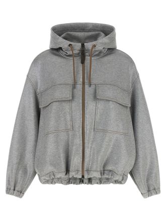 Brunello Cucinelli Womens Shiny Zipper Pull Bomber Jacket