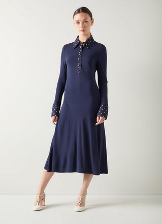 L.k. Bennett Womens DR RITA JERSEY DRESS, White/Navy - Size 10 UK