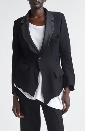 Undercover Wavy Sateen Trim Wool Stretch Twill Jacket in Black at Nordstrom, Size 2
