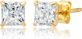 MAX + STONE 14k Yellow or White Gold Princess Cut Cubic Zirconia Stud Earrings 4MM to 7MM
