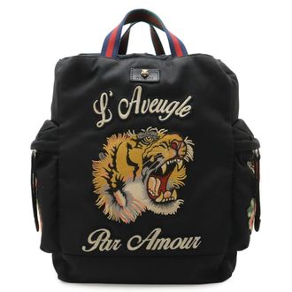 Gucci Sherry Line Black Green Red Color Canvas Leather Backpack (Pre-Owned)