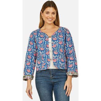 Yumi Reversible Floral Quilted Jacket in Blue/green at Nordstrom, Size 12
