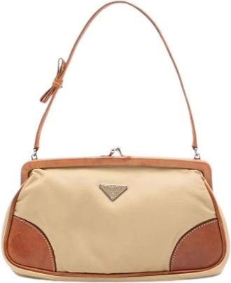 Prada Pre-owned Handbags, female, Beige, Size: ONE SIZE Pre-owned Nylon Shoulder Bag