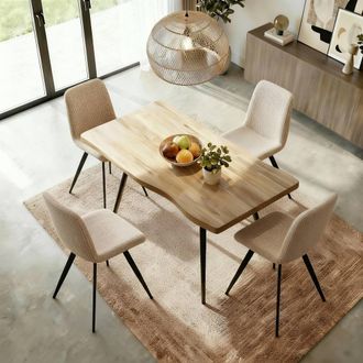 Home Source Industries Avara 5 Piece Dining Set 140cm Table & x4 Ashford Upholstered Chairs in Beige