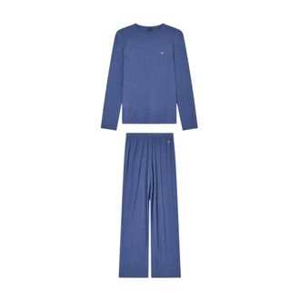 Emporio Armani Wool and Lyocell Blend Pyjama - Dames - Pyjama - Blauw - M - Wol - Nachtkleding