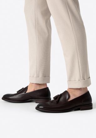 Wittchen Heren Leren Mocassins met Perforaties, Donkerbruin, Natuurlijk Leer