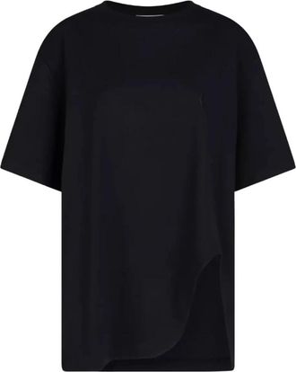 The Attico Zwarte Katoenen T-Shirt met V-Split - Dames - T-shirts - Zwart - S - Katoen - Tops