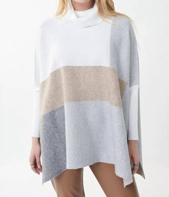 Joseph Ribkoff Ceren Color Block Tunic Turtleneck Sweater Top In Tan Grey White