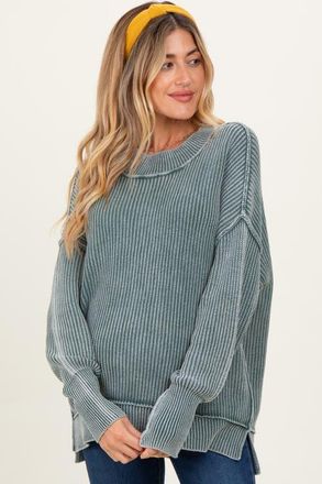 Pinkblush Washed Side Slit Oversized Sweater in Jade at Nordstrom, Size Large