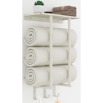 OEM Toallero De Ba&ntilde;o, Color Blanco, Para Montaje En Pared, 50 Cm, Con Estante Y 3 Ganchos De Acero Inoxidable, Capacidad Para 3 Toallas Enrolladas -crezuo