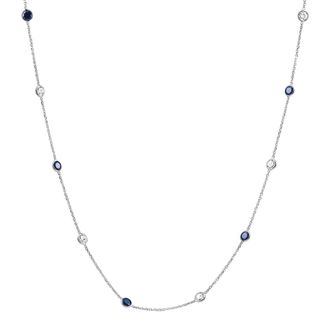 Pompeii3 3 1/2Ct Blue Sapphire & Diamond By The Yard White Gold 18 Necklace Lab Grown Size: Medium
