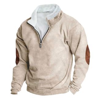 Generic Mens Fleece Sweatshirts 1/4 Zip Winter Thermal Lined Long Sleeve Sweatshirt Warm Thick Plain Pullover Tops Casual Workwear, Y01-Beige, XL