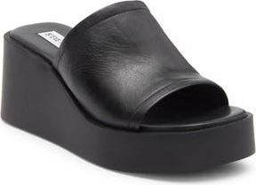 Steve Madden Maycie Platform Wedge Slide Sandal in Black Leather at Nordstrom Rack, Size 10
