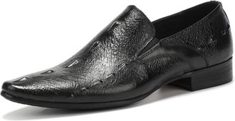 Generic Mens Low Block Heel Business Dress Shoes Pointed Toe Formal Oxfords Slip on Loafers & Moccasins,Black,7.5 UK