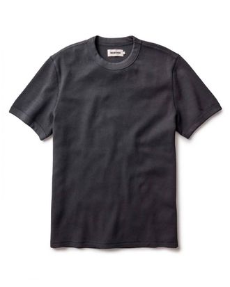 Taylor Stitch Mens Organic Cotton Short Sleeve Shirt In Faded Black Waffle