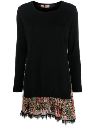 Twin-Set contrast-panel knitted mini dress - Black