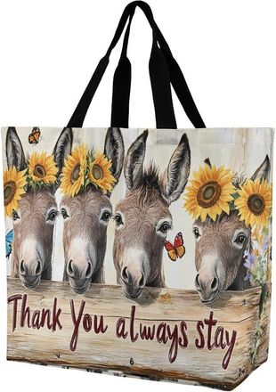 Generic Donkey Butterfly Reusable Shopping Bags Large Capacity Grocery Bag Heavy Duty Tote for Women 40x40x16cm