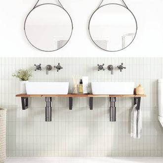 Berkfield Home Elegant Basin Shelf Wall Mounted Steel & Solid Wood Acacia in Brown