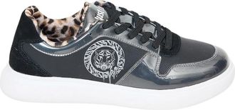 Just Cavalli Logo Sneakers met Luipaardprint Interieur - Dames - Sneakers - Zwart - 39 EU - Leer - Schoenen