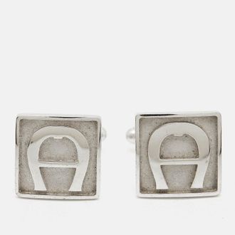 Aigner Logo Silver Tone Cufflinks