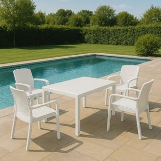 Dmora Dmora - Conjunto De Sal&oacute;n Para Exterior Lograto, Conjunto Para Exterior E Interior, Mesa Rectangular Fija Con 4 Sillas, Fabricado En Italia, Color Ant