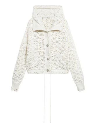 Blumarine lace-stitch hooded cardigan - women - Cotton/Polyamide - S - White