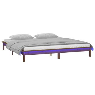 Berkfield Home LED Bed Frame Honey Brown 120x190cm Small Double Solid Wood