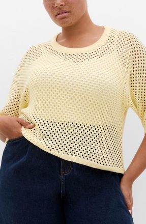 City Chic Open Stitch Sweater in Lemon Zest at Nordstrom, Size Xxl