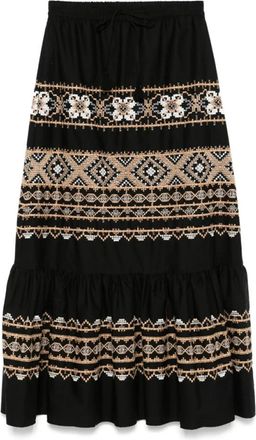 Ermanno Scervino Zwarte Geborduurde Maxi Rok met Zakken - Dames - Maxi Rokken - Zwart - XS - Katoen - Rokken